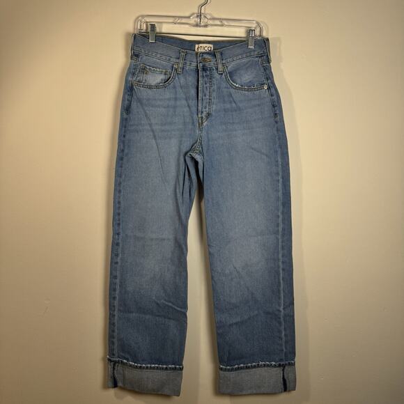 ETICA High Rise Straight Jeans LightWash Raw Cuff Size27 Cotton100% Minimalist - Picture 1 of 11